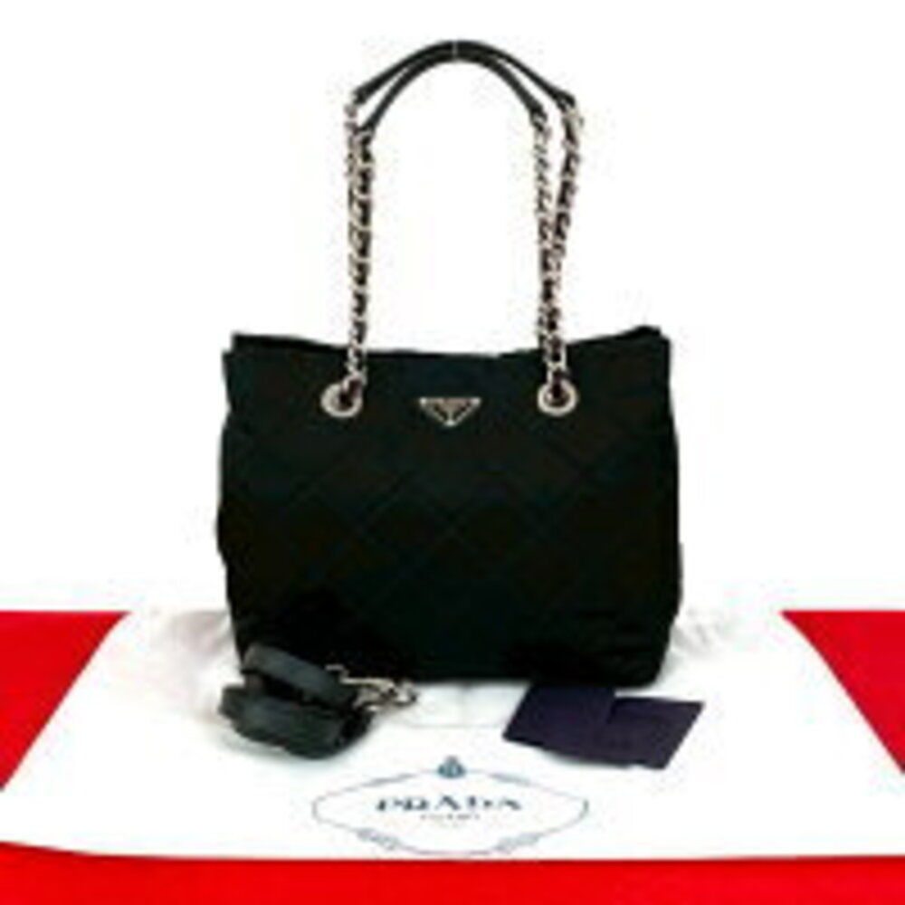 PRADA Triangle Logo Quilted Saffiano Leather Chain Tote Shoulder